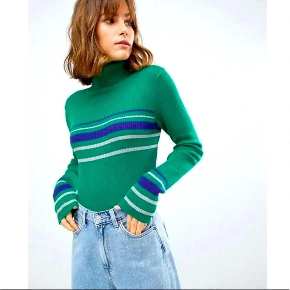 Free People Aspen Wool Ribbed Turtleneck Sweater Size S
